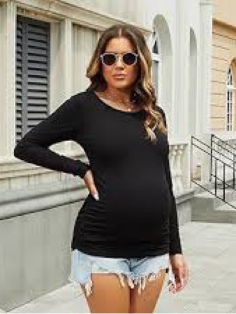 SHEIN Black Long Sleeve Maternity Long Sleeve Top